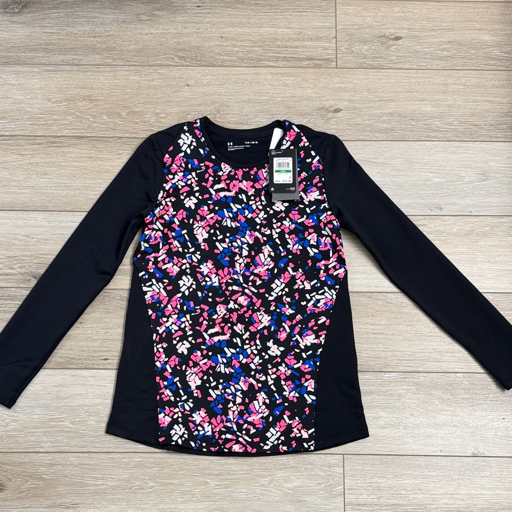 Under Armour Black and Pink Patterned Long Sleeve Top base layer